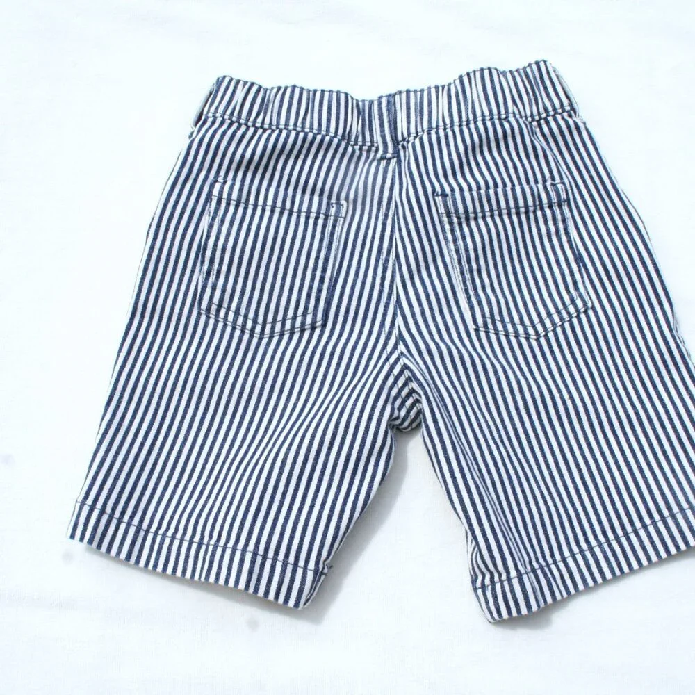 BOYS 4 SEERSUCKER SHORTS BLUE WHITE STRIPED w POCKETS GOOD CONDITION SUMMER PLAY